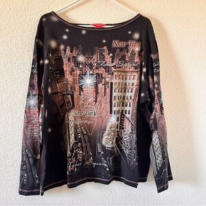 Merry & Bright Pullover Long Sleeve Shirt Women’s 3X Christmas Time Square Party